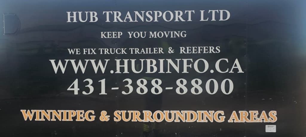 Hub Transport Ltd. service unit branding showing company name, website and phone number